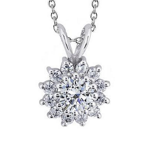 63717 2.20 CT Diamond Pendant Star Burst Necklace, 14K White Gold