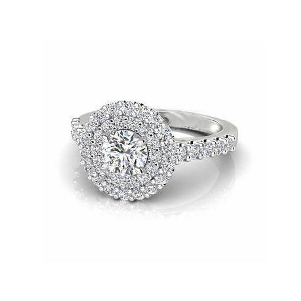 1.95 CT Round Halo Diamond Wedding Ring, 14K White Gold - Size 6.5