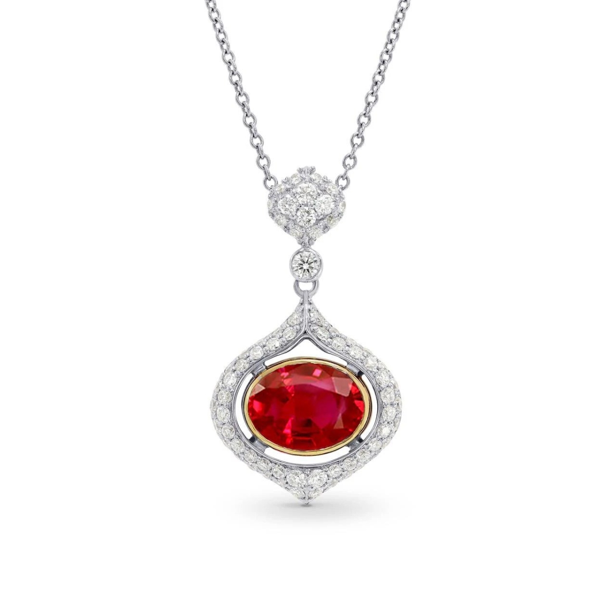 63728 Bezel Set Ruby with Diamonds 4.75 CT Pendant Necklace, White Gold