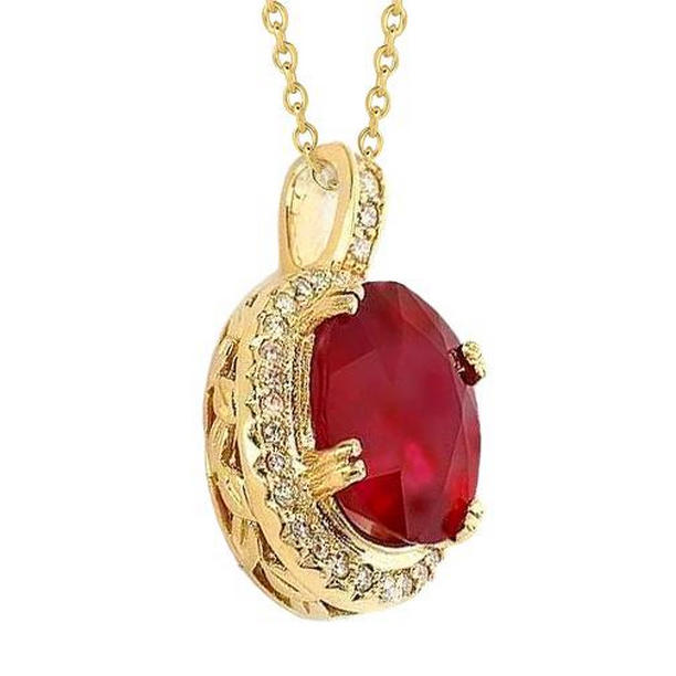 Picture of Harry Chad Enterprises 63730 14K Yellow Gold Ruby with Diamonds 6.55 CT Pendant Necklace