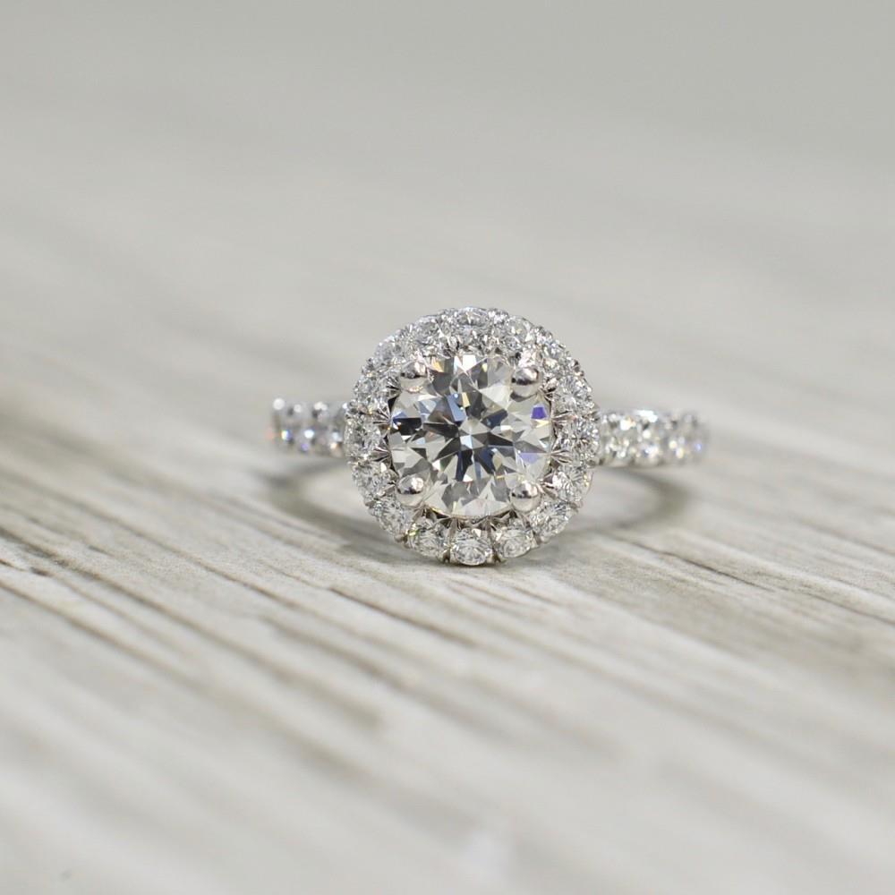 63760 1.50 CT Diamond Halo Engagement Ring, White Gold - Size 6.5