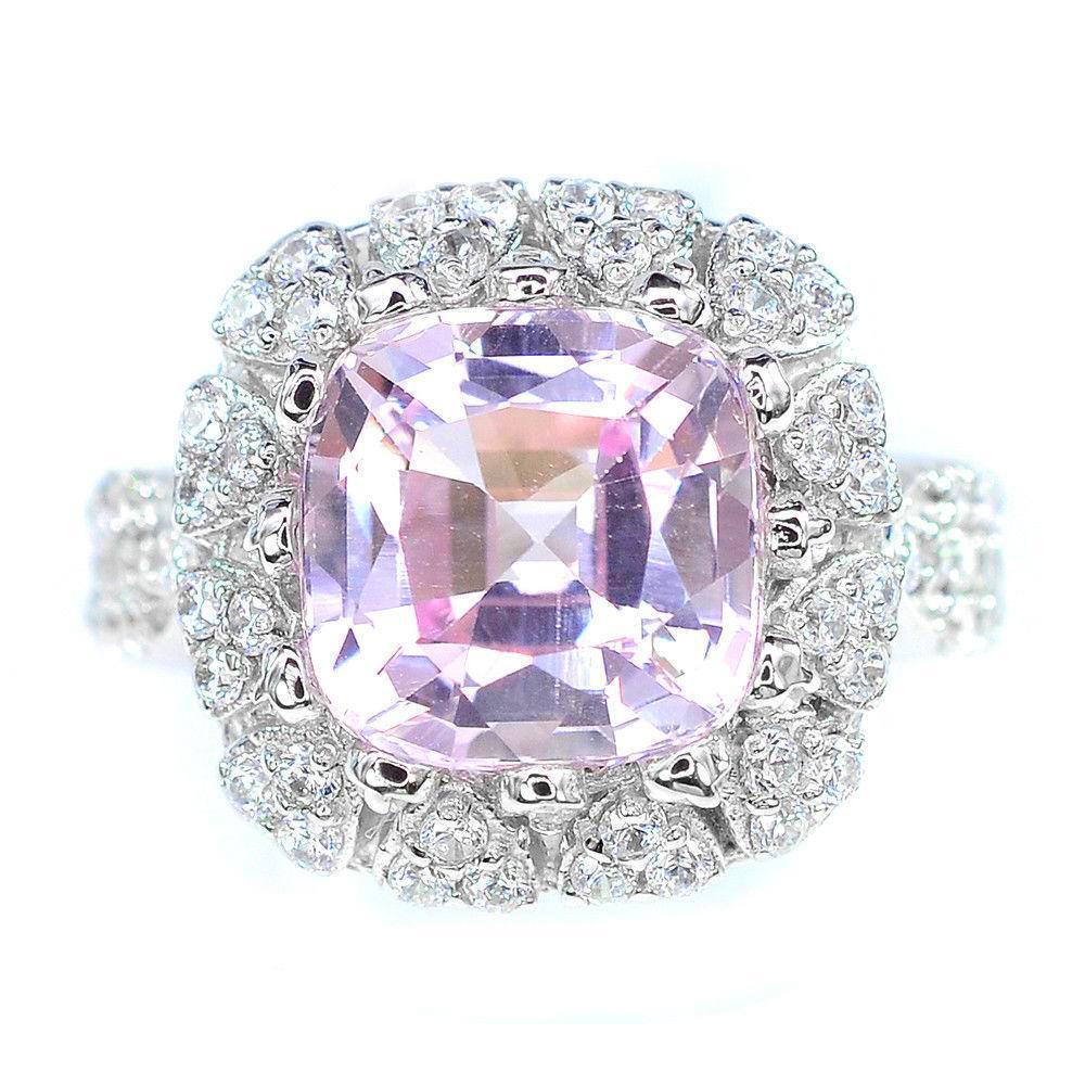 63771 16.50 CT Asscher Cut Kunzite 14K White Gold Diamond Ring, Size 6.5