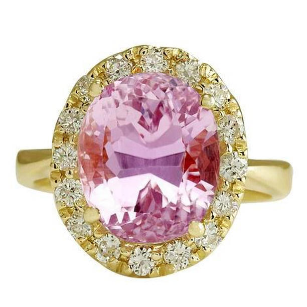 63772 16 CT 14K Yellow Gold Oval Pink Kunzite Gemstone Ring, Size 6.5