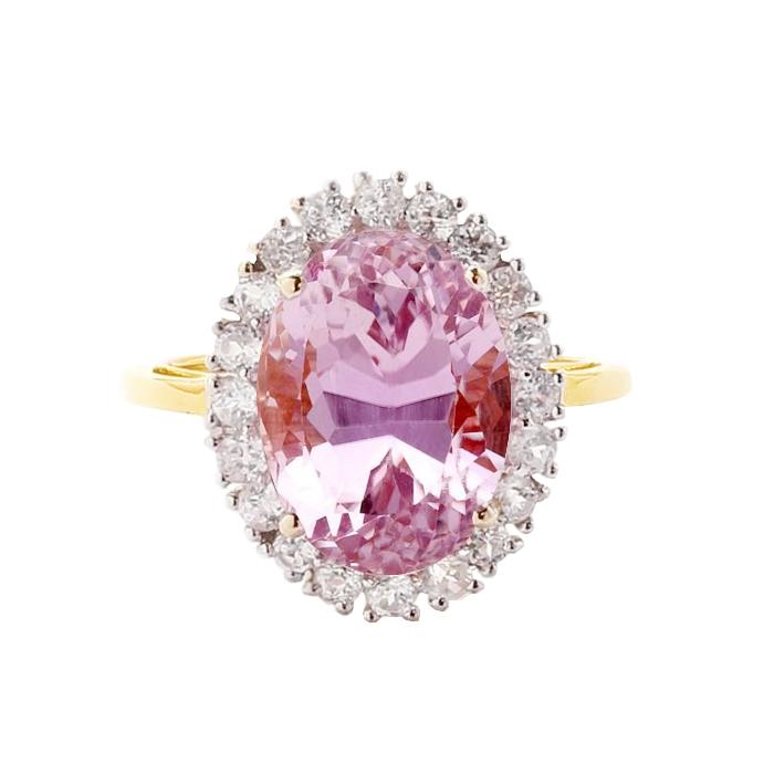 63773 21.50 CT Oval Cut Pink Kunzite with Round Diamond Wedding Ring, Size 6.5