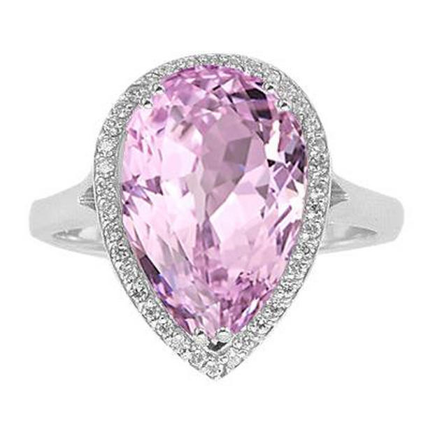63775 24.45 CT Pear Pink Kunzite with Diamond Wedding Ring, White Gold - Size 6.5