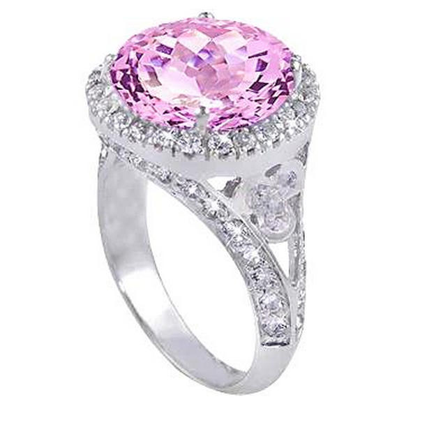 63777 18.50 CT Pink Kunzite with Diamonds Anniversary Ring, 14K White Gold - Size 6.5