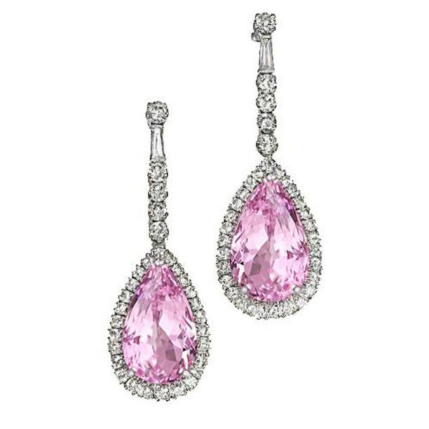 22.68 CT Pear Shape Kunzite with Diamond Dangle Womens Earring