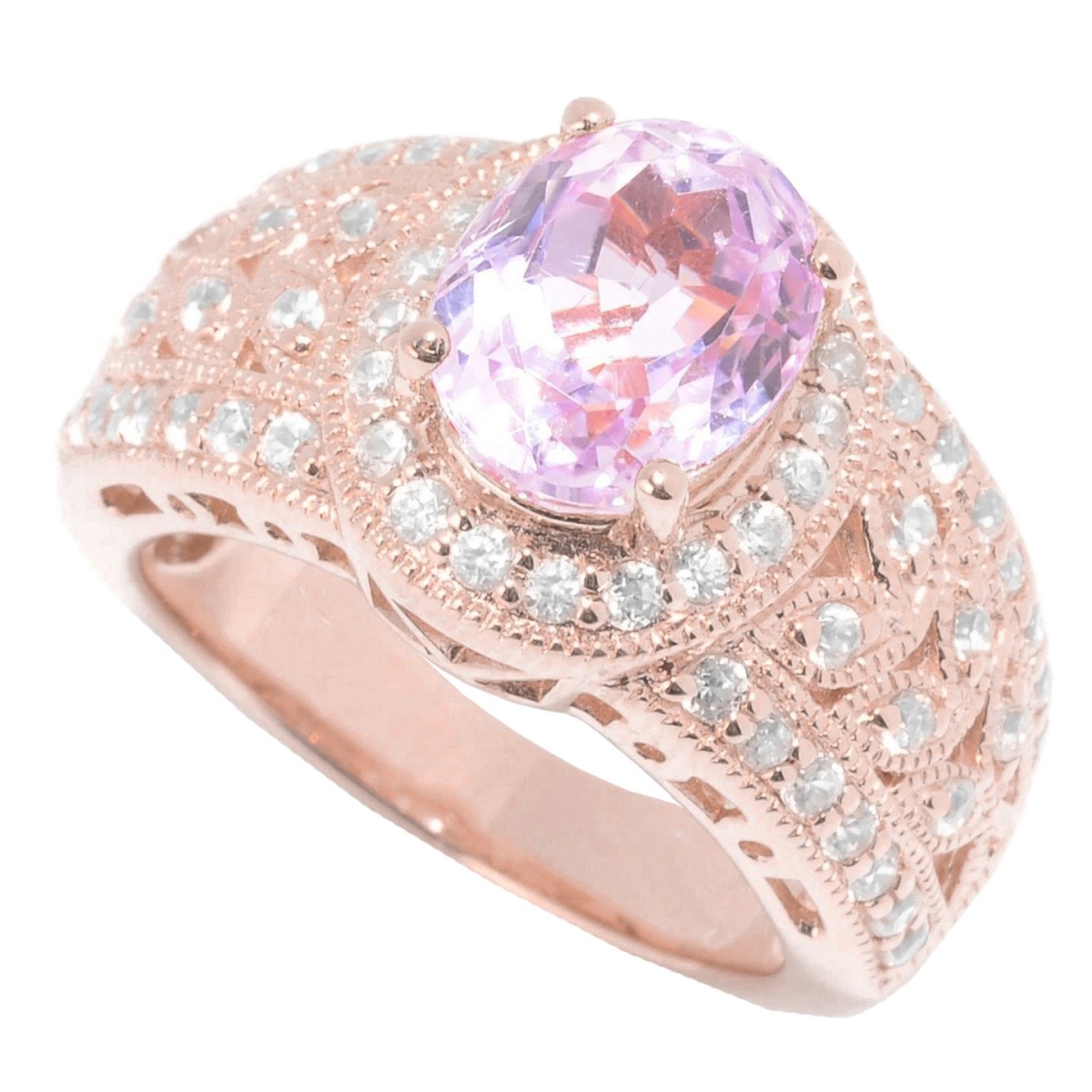 63783 Solitaire with Accent Kunzite with Diamonds 15 CT Ring, Rose Gold - Size 6.5