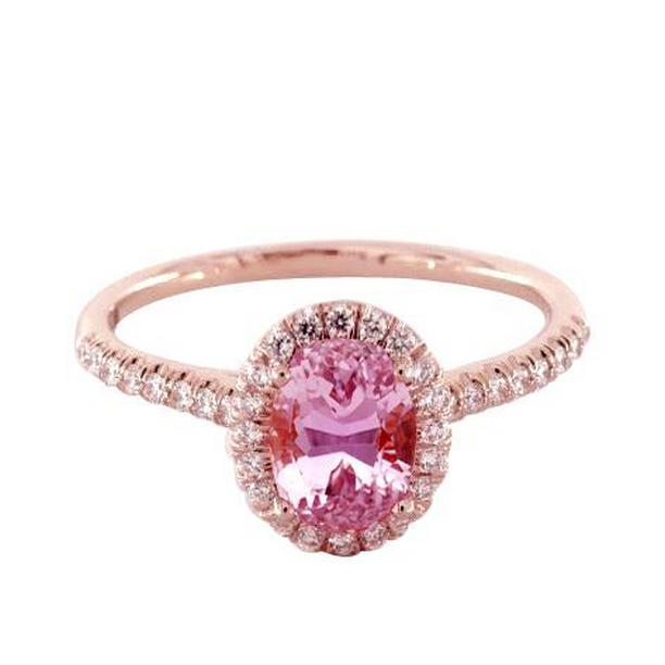 63787 15.80 CT Prong Set Pink Kunzite & Diamonds Ring, 14K Rose Gold - Size 6.5