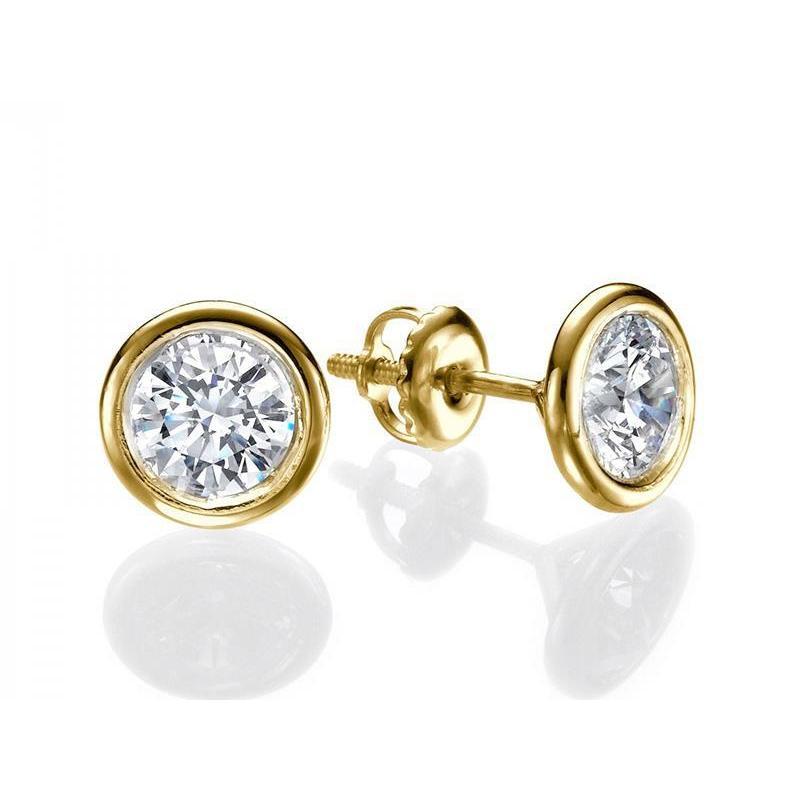 63789 2 CT Round Solitaire Diamond Stud Earrings, 14K Yellow Gold