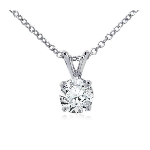 64357 1.5 CT Womens Round Solitaire Diamond Necklace Pendant, White Gold