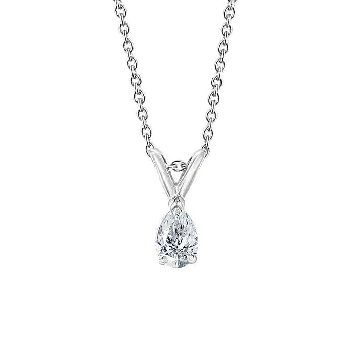 64358 1 CT Pear Cut Solitaire Diamond Necklace Pendant, 14K White Gold