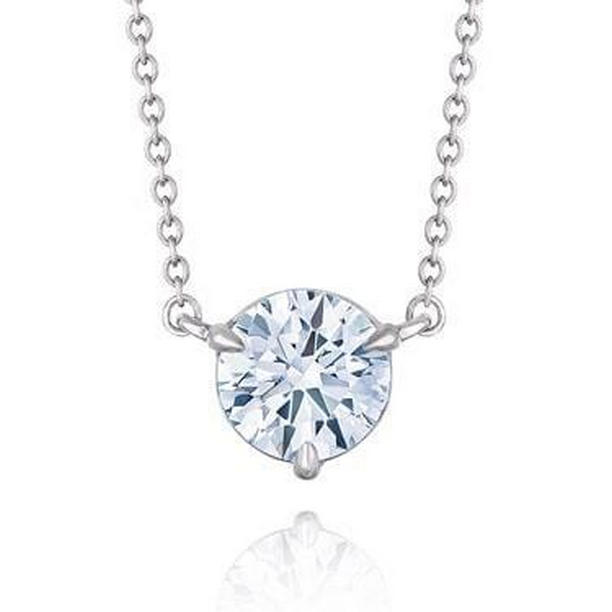 64372 1 CT Round Cut Solitaire Diamond Necklace Pendant, 14K White Gold