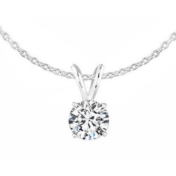 64377 1 CT Round Solitaire Diamond Necklace Pendant, 14K White Gold