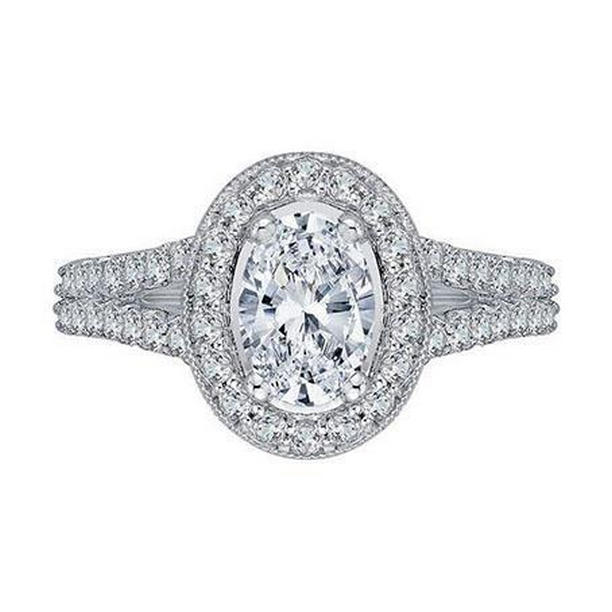 2.80 CT Oval & Round Diamond Ring, 14K White Gold - Size 6.5