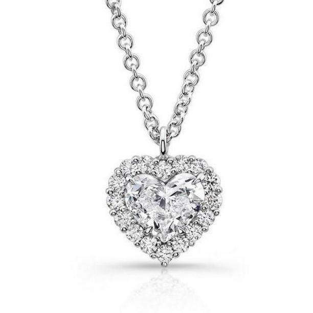 2.25 CT Heart & Round Cut Diamonds Pendant Necklace, White Gold