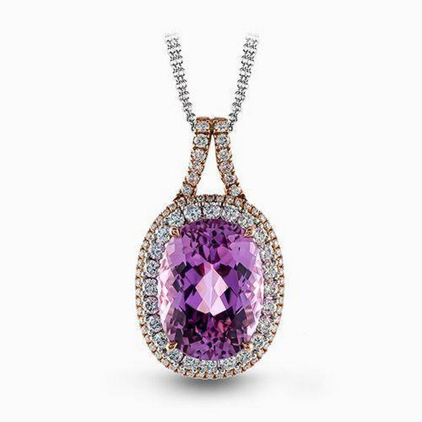 Picture of Harry Chad Enterprises 65064 16.25 CT Oval Pink Kunzite with Diamond Pendant, 14K Rose Gold