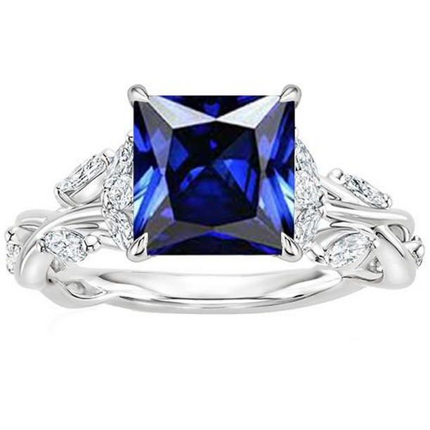 Picture of Harry Chad Enterprises 65871 4 CT Womens Jewelry Marquise Diamond & Princess Blue Sapphire Ring&#44; Size 6.5