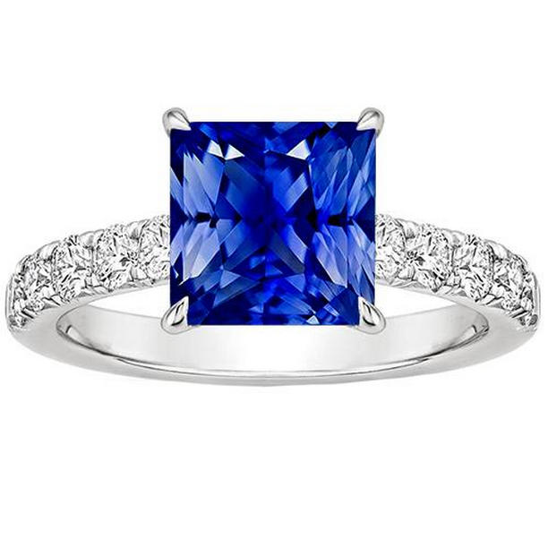 Picture of Harry Chad Enterprises 65878 4.50 CT Ladies Gold Princess Blue Sapphire Accented Diamond Ring&#44; Size 6.5