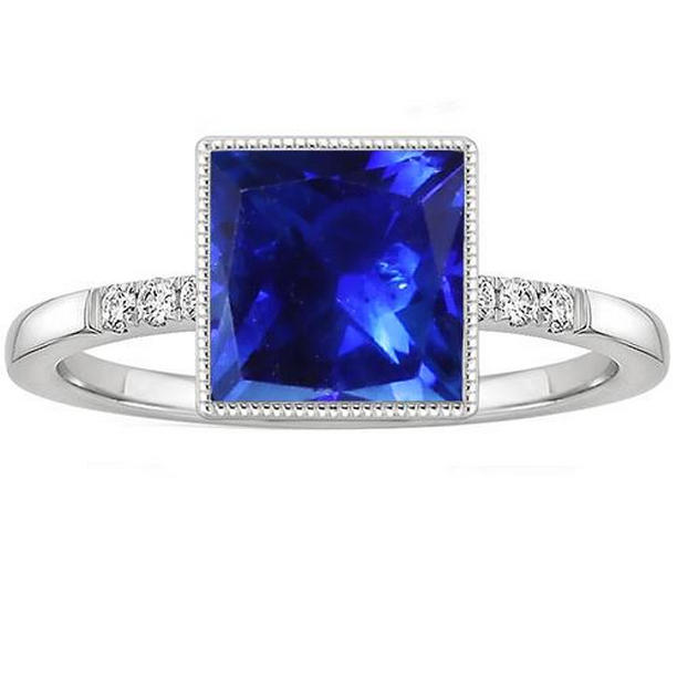 Picture of Harry Chad Enterprises 65881 3.75 CT Vintage Style Gold Princess Ceylon Sapphire & Diamond Ring&#44; Size 6.5
