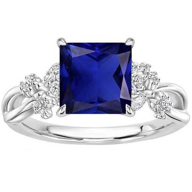Picture of Harry Chad Enterprises 65882 4 CT Blue Sapphire & Princess Round & Marquise Cut Diamond Ring&#44; Size 6.5