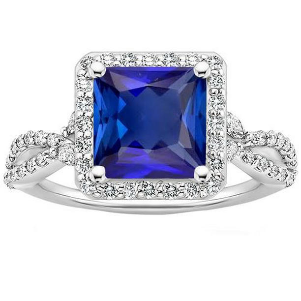 Picture of Harry Chad Enterprises 65883 4.75 CT Halo Diamonds & Blue Prong Set White Gold Sapphire Ring&#44; Size 6.5