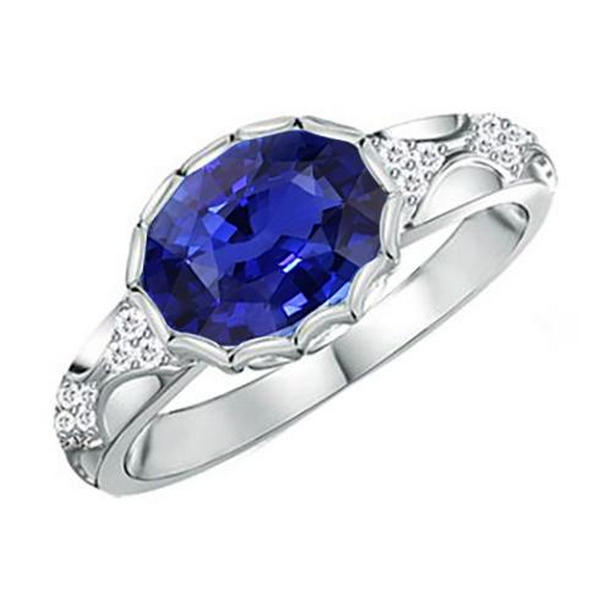 Picture of Harry Chad Enterprises 65897 3.75 CT Antique Style Oval Ceylon Sapphire Stone Gold Diamond Ring&#44; Size 6.5