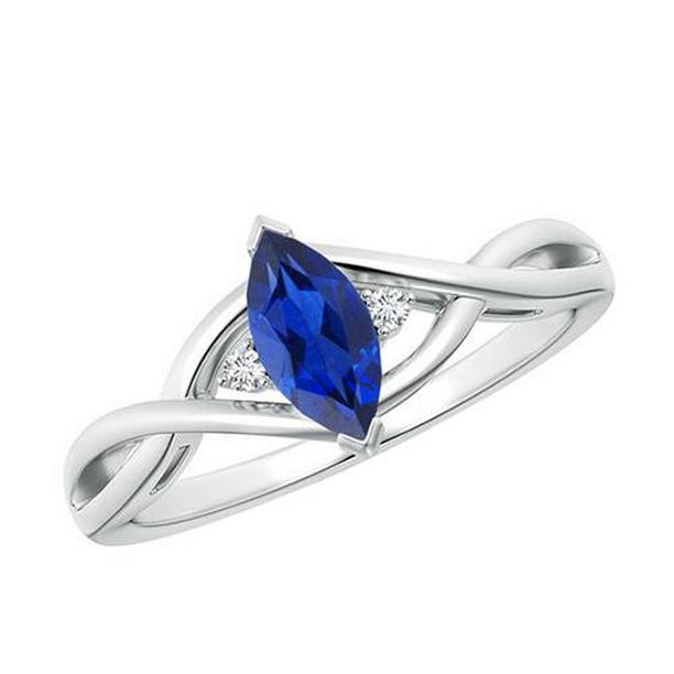 Picture of Harry Chad Enterprises 65907 1.25 CT 3 Stone Gold Small Diamond & Marquise Sapphire Ring&#44; Size 6.5