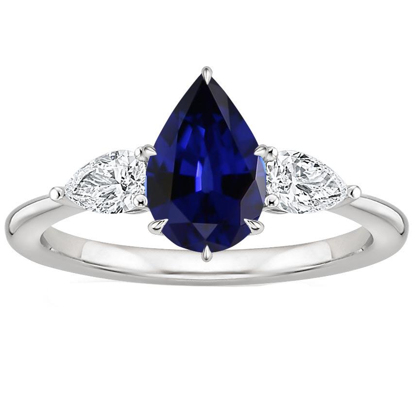 Picture of Harry Chad Enterprises 65908 6.75 CT Three Stone Gold Pear Cut Ceylon Sapphire & Diamond Ring&#44; Size 6.5