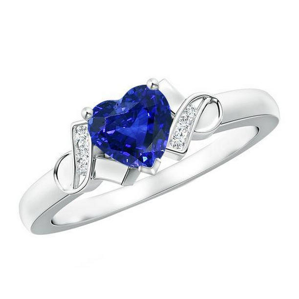 Picture of Harry Chad Enterprises 65912 3.25 CT Womens Heart Blue Sapphire Gold Love Diamond Ring&#44; Size 6.5