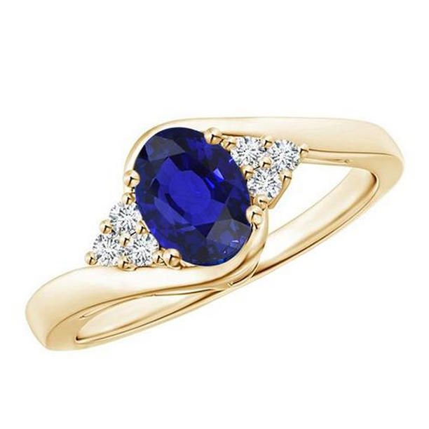 Picture of Harry Chad Enterprises 65913 3.75 CT Diamond Womens Accented Prong Deep Oval Blue Sapphire Ring&#44; Size 6.5