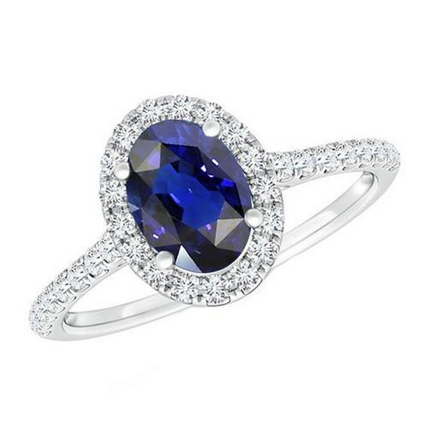 Picture of Harry Chad Enterprises 65915 6 CT Halo Gold Oval Sri Lankan Sapphire with Accents Diamond Ring&#44; Size 6.5