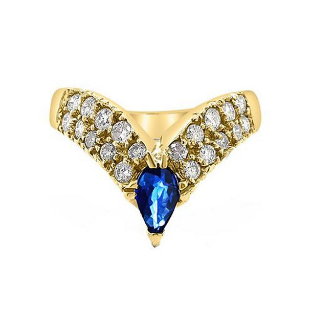 Picture of Harry Chad Enterprises 65921 1.50 CT Pave Enhancer Yellow Gold Pear Blue Sapphire Diamond Ring&#44; Size 6.5