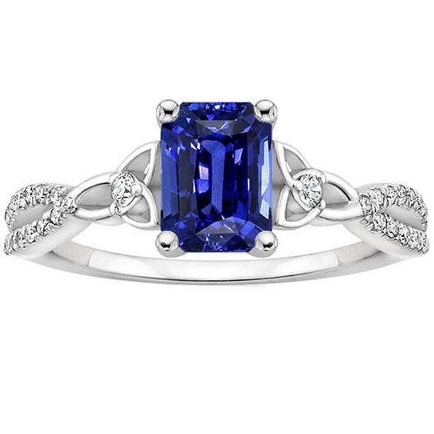 Picture of Harry Chad Enterprises 66339 4 CT Split Shank Radiant Blue Sapphire & Diamond Engagement Ring&#44; Size 6.5