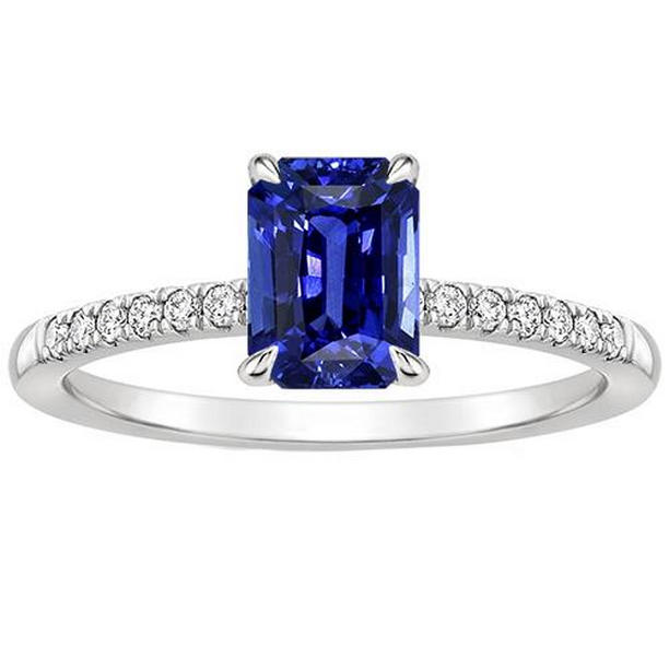 Picture of Harry Chad Enterprises 66346 4 CT Diamond Solitaire Accents Radiant Blue Sapphire Ring, Size 6.5