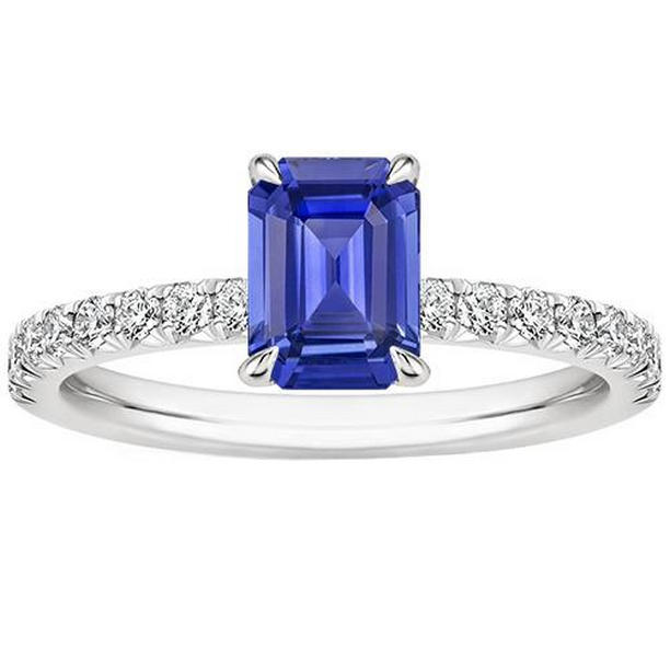 Picture of Harry Chad Enterprises 66350 4.50 CT Solitaire Accents Pave Set Blue Sapphire & Diamond Ring&#44; Size 6.5