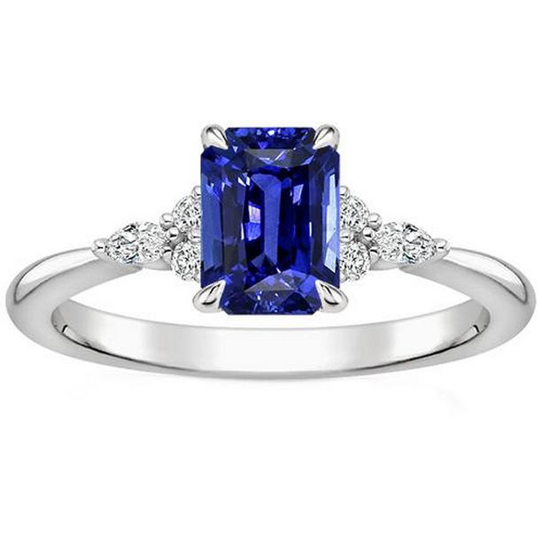 Picture of Harry Chad Enterprises 66351 4 CT Floral Style Radiant Blue Sapphire & Diamond Engagement Ring&#44; Size 6.5