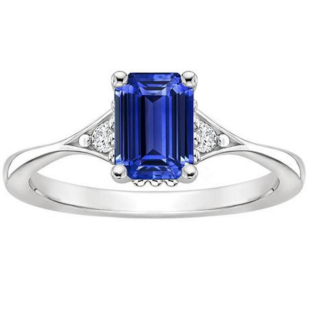 Picture of Harry Chad Enterprises 66353 3.50 CT Three Stone Emerald Sri Lankan Sapphire & Diamond Ring&#44; Size 6.5