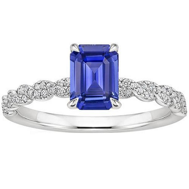 Picture of Harry Chad Enterprises 66358 4.50 CT Twist Style Blue Sapphire & Diamond Engagement Ring&#44; Size 6.5