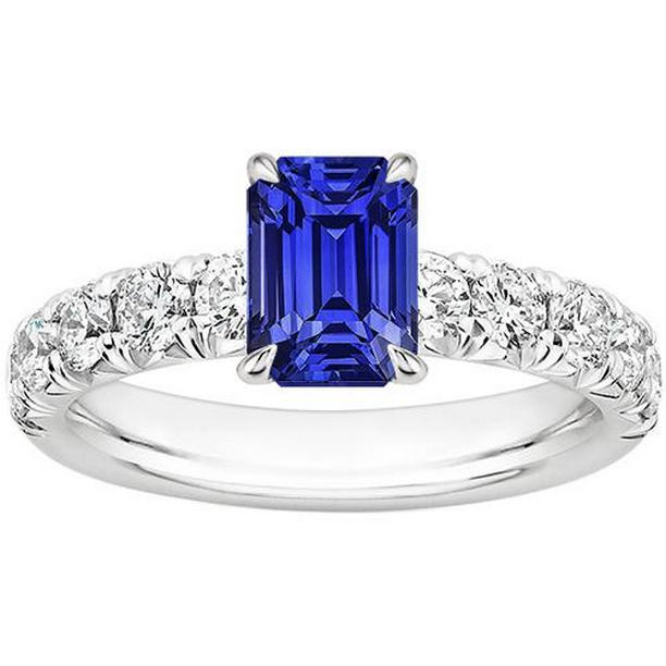 Picture of Harry Chad Enterprises 66359 5 CT Diamond Pave Setting Emerald Ceylon Sapphire Ring, Size 6.5