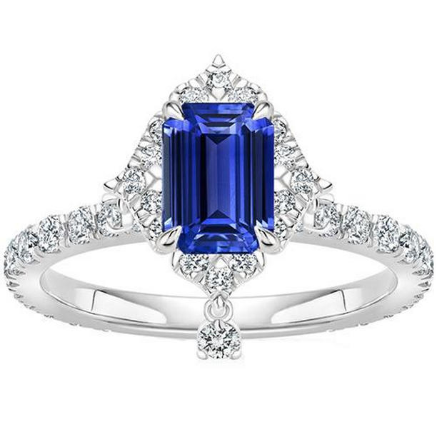 Picture of Harry Chad Enterprises 66360 4.50 CT Pyramid Style Blue Sapphire & Diamond Engagement Ring&#44; Size 6.5