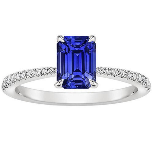 4 CT Solitaire Ring with Accents Emerald Blue Sapphire & Diamond, Size 6.5