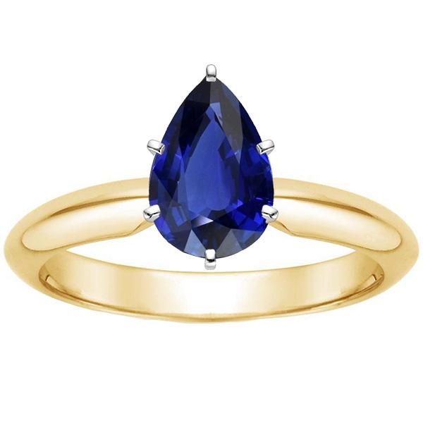 Picture of Harry Chad Enterprises 66373 3 CT Two Tone Pear Ceylon Sapphire Solitaire Ring&#44; Size 6.5