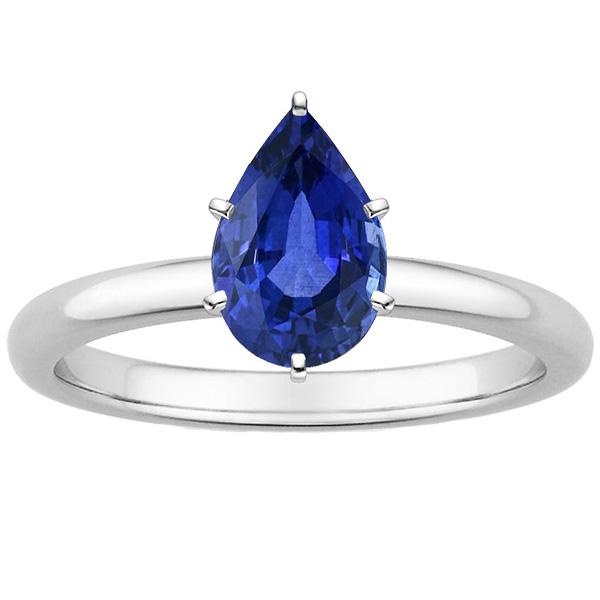 Picture of Harry Chad Enterprises 66375 2 CT Solitaire Blue Pear Cut Sapphire Ring, 14K White Gold - Size 6.5