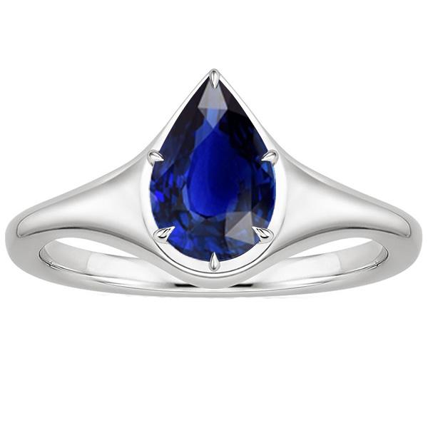 66376 3.50 CT 14K White Gold Pear Blue Sapphire Solitaire Ring, Size 6.5