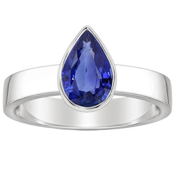 Picture of Harry Chad Enterprises 66377 2.50 CT Solitaire Bezel Set Pear Cut Blue Sapphire Ring, Size 6.5