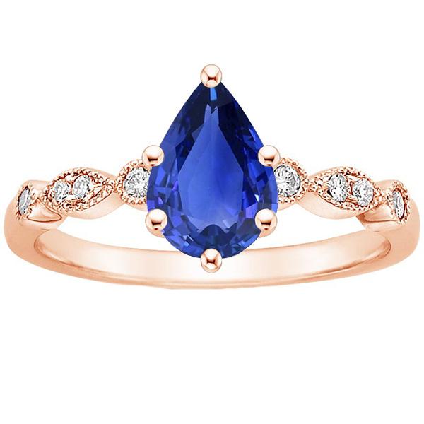 3.50 CT Solitaire with Accents Pear Blue Sapphire & Diamonds Ring, Size 6.5