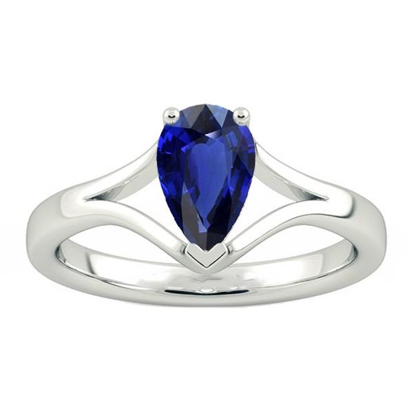 2.50 CT Solitaire Pear Blue Split Shank Sapphire Ring, Size 6.5
