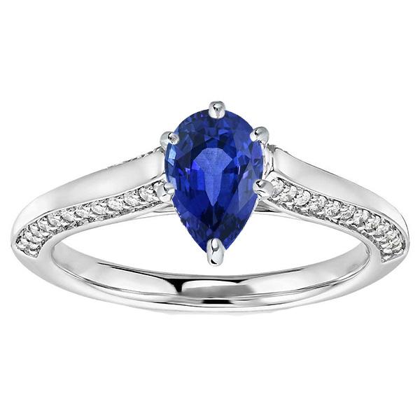 Picture of Harry Chad Enterprises 66831 4.50 CT Pear Blue Sapphire Prong Set White Gold Engagement Ring&#44; Size 6.5