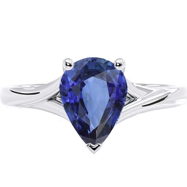 3 CT White Gold Pear Sri Lankan Sapphire Solitaire Ring, Size 6.5